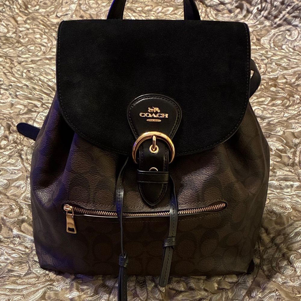 Coach Black and Brown Signature Backpack